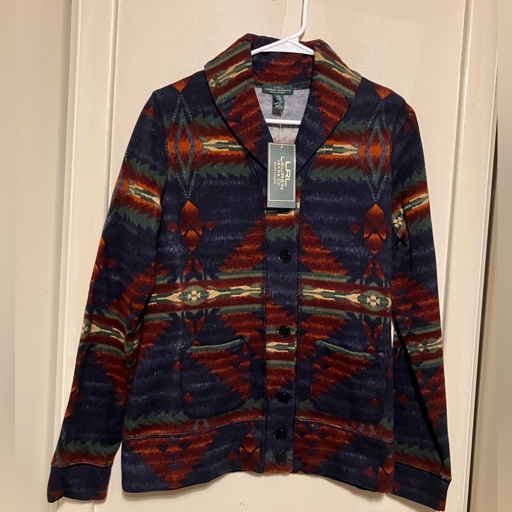 NEW Lauren Ralph Lauren Aztec Southwest Tribal button-front jacket or cardigan M